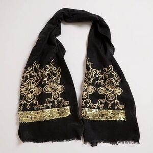 Black and Gold Floral Wrap with Tassels